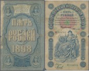 Russia: 5 Rubles 1898 with signatures: TIMASHEV / MIKHEYEV, P.3b, small missing part at lower left and right border, tiny pinholes at center, Conditio...