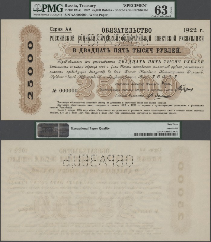 Russia: 25.000 Rubles 1922 Treasury Short Term Certificate SPECIMEN, P.125s1 in ...