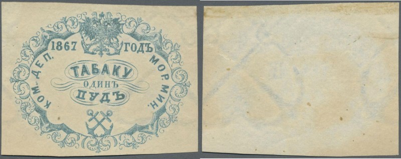 Russia: Receipt of the Ministry of the Sea for 1 pud (= 40 pounds) tobacco 1867,...