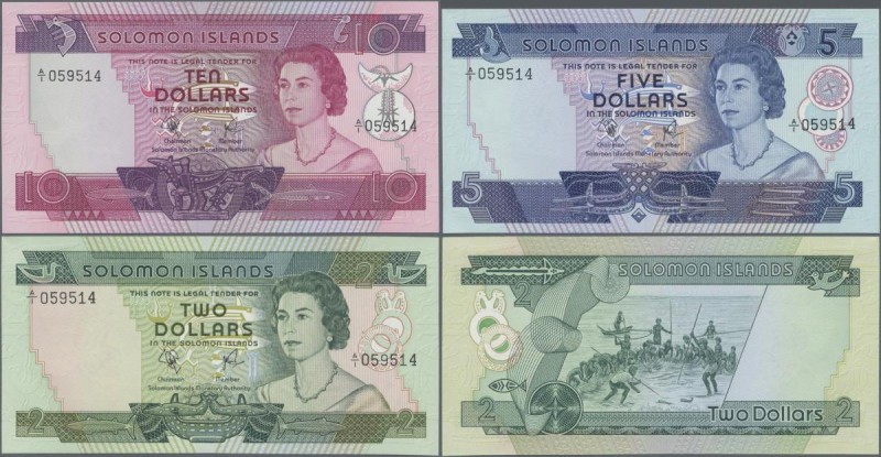 Solomon Islands: Solomon Islands Monetary Authority set with 3 banknotes 2, 5 an...