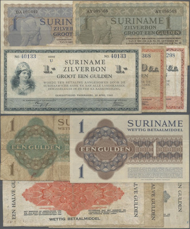 Suriname: Suriname – Zilverbon issue, set with 5 banknotes with 50 Cent 1940 (F)...