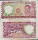 Tanzania: 100 Shillings ND(1966), P.5b, still nice with two pinholes at upper left and a few folds and creases. Condition: F+
 [differenzbesteuert]