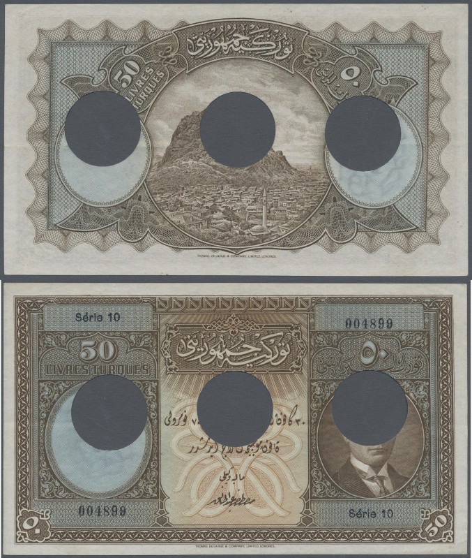 Turkey: 50 Livres Turques 1st Emission L.AH1341 (1926), with large cancellation ...