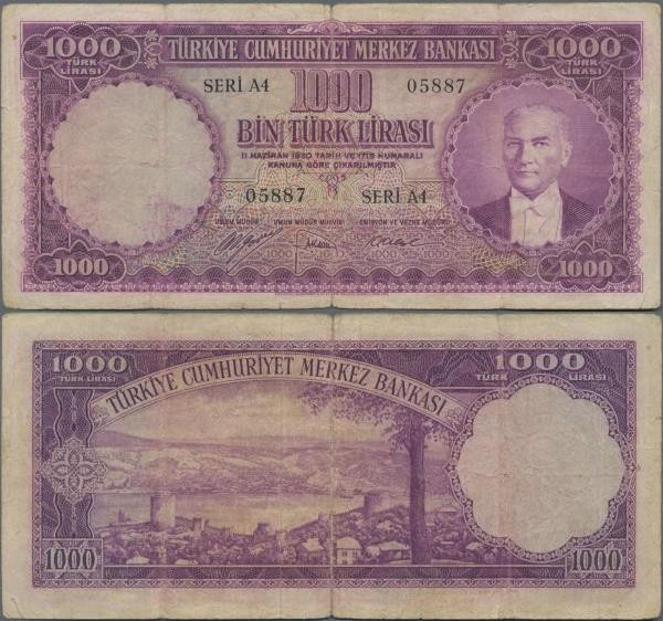 Turkey: 1000 Türk Lirasi L. 1930 (1951-1961) ”Atatürk” - 5th Issue, P.172, large...