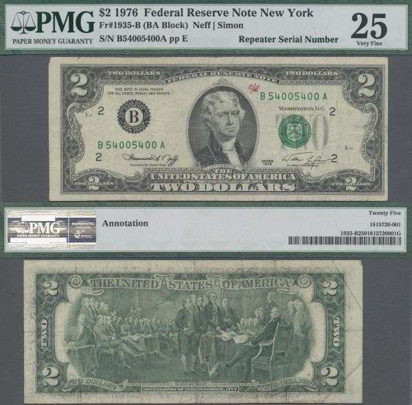 United States of America: Federal Reserve Note – New York 2 Dollars 1976 with si...