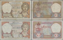 Yugoslavia: Kingdom of Serbs, Croats and Slovenes 10 Dinara 1926 P.25 (F+) and Kingdom of Yugoslavia 10 Dinara 1929 P.26 (F). (2 pcs.)
 [differenzbes...