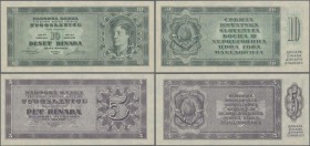 Yugoslavia: Pair with 5 and 10 Dinara 1950 unissued series, P.67R and 67S, both in perfect UNC condition. (2 pcs.)
 [differenzbesteuert]