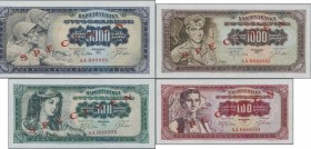 Yugoslavia: Specimen set of the 1963 series with 100, 500, 1000 and 5000 Dinara, P.73s – 76s, all with red serial number AA000000 and overprint ”Speci...