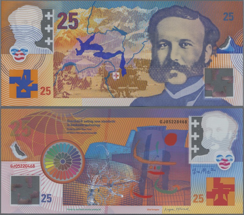 Testbanknoten: Specimen test banknote 25 Guardian designed by Roger Pfund Geneva...