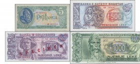 Albania: Very nice lot with 55 banknotes Albania comprising for example 5 Franga 1945 P.15 (VF+), 1000 Leke 1957 P.32 (UNC), 500 Leke 1991 P.48a (UNC)...