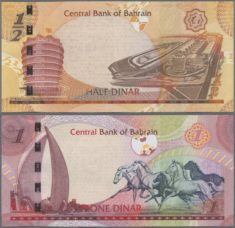 Bahrain: Nice lot with 82 banknotes 1/2 Dinar 2016 P.30 and 76 banknotes 1 Dinar...