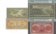 China: Lot with 13 banknotes of the Chinese Puppet Banks containing 5 Yuan 1940 P.J10e PMG 63, 10 Fen = 1 Chiao 1938 P.J48a PMG 58 EPQ, 1 Yuan 1938 P....