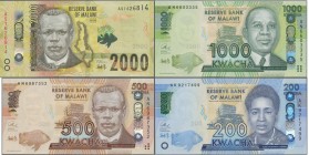 Malawi: Giant lot with 3498 banknotes comprising 100x 5 Kwacha P.36a, 1206x 20 Kwacha P.57, 63a,b,c,d, 1085x 50 Kwacha P.58, 64a,b,c,e, 550x 100 Kwach...