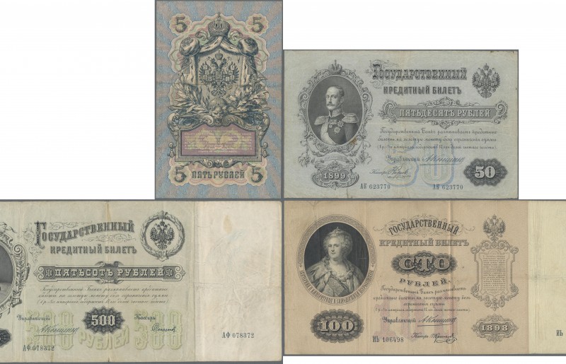 Russia: Album with 62 banknotes 1, 3, 5, 50, 100 and 500 Rubles 1898/99, 1905/09...