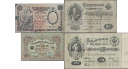 Russia: Album with 33 banknotes, comprising 500 Rubles 1898, P.6b with signatures: TIMASHEV / SOFRONOV (F-), 25 Rubles 1899, P.7b with signatures: TIM...