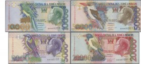 Saint Thomas & Prince: Nice lot with 4 bundles with 100 banknotes each of the 5000, 10.000, 20.000 and 50.000 Dobras 1996, P.65-68, all in UNC conditi...