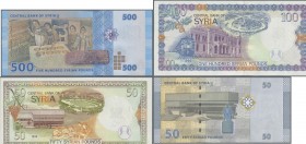 Syria: Huge lot with 592 banknotes containing 43x 1 Pound P.93e, 156x 5 Pounds P.100c,e, 100x 10 Pounds P.101e, 76x 25 Pounds P.102e, 60x 50 Pounds P....
