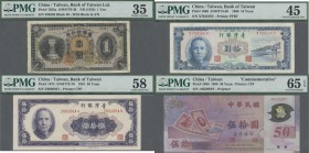 Taiwan: Nice lot with 13 banknotes containing 1 Yen ND(1933) P.1925a PMG 35, 2x 5 Yuan 1955 P.1968 PMG 58 and 55, 10 Yuan 1960 P.1969 PMG 45, 2x 1 Yua...