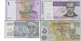 Africa: Giant lot with 2270 banknotes containing Congo 400x 1 Centime P.80, Ethiopia 170x 1 Birr P.46d, Malawi 100x 20 Kwacha P.52 and 700x 50 Kwacha ...