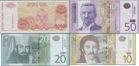 Europa: Large box with 1400 banknotes Bosnia and Serbia comprising for the Serbian Krajina 700x 50.000 Dinara 1993 P.153 and for Serbia 300x 10 Dinara...