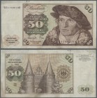 Deutschland - Bank Deutscher Länder + Bundesrepublik Deutschland: 50 DM 1977, Ro.277a, Fehldruck mit brauner, statt roter KN ”KG1198618H”, stärker geb...