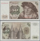 Deutschland - Bank Deutscher Länder + Bundesrepublik Deutschland: 50 DM 1980, Ro.283a Fehldruck, Teile des Druckbildes der Vorderseite mit der Guilloc...