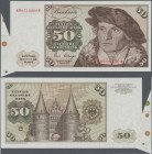 Deutschland - Bank Deutscher Länder + Bundesrepublik Deutschland: 50 DM 1980, Ro.288a Fehlschnitt mit einem Teil des Bogenrandes links, minimal bestoß...