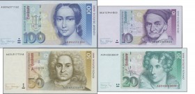 Deutschland - Bank Deutscher Länder + Bundesrepublik Deutschland: Lot mit 6 Banknoten 10 DM 1989, 2x 20 DM 1991, 2x 50 DM 1989 und 100 DM 1989, Ro.292...