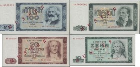 Deutschland - DDR: DDR Mustersatz 1964 mit 5, 10, 20, 50 und 100 Mark, Ro.354M1 (aUNC mit winzigem Nadelloch), 355M1 (UNC), 356M1 (UNC), 357M1 (UNC) u...
