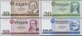 Deutschland - DDR: Satz Banknoten DDR 1971/75 von 5 bis 100 Mark, Ro.359-363, dazu noch 5 Kennkarten in schwarz-weiß der damaligen Banken in der alten...