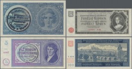 Deutschland - Nebengebiete Deutsches Reich: Protektorat Böhmen und Mähren, lot mit 14 Banknoten, dabei 2x 1 Krone o.D.(1940) mit Handstempel Ro.556a (...