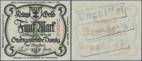 Deutschland - Nebengebiete Deutsches Reich: Kriegsgeld der Stadtgemeinde Danzig zu 5 Mark 1918, Ro.ex786a mit dreifachem Stempel ”UNGÜLTIG” auf der Rü...