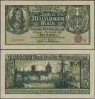Deutschland - Nebengebiete Deutsches Reich: Stadtgemeinde Danzig 10 Millionen Mark 1923, Ro.805, senkrechter Mittelknick sonst einwandfrei, Erhaltung:...