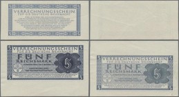 Deutschland - Konzentrations- und Kriegsgefangenenlager: Fehldruck der 5 Reichsmark Verrechnungsscheine der Wehrmacht o.D.(1944-45) mit doppelseitigem...
