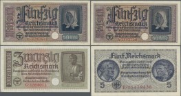 Deutschland - Konzentrations- und Kriegsgefangenenlager: Lot mit 9 Banknoten der Ausgaben der Reichskreditkasse mit 50 Reichspfennig, 2x 1 Reichsmark,...