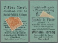Deutschland - Briefmarkennotgeld: OBERSTDORF, Viktor Rueß, Solinger Messer und Taschenmesser, 10 Pf. Germania orange, im grünen Werbekarton mit Schlit...