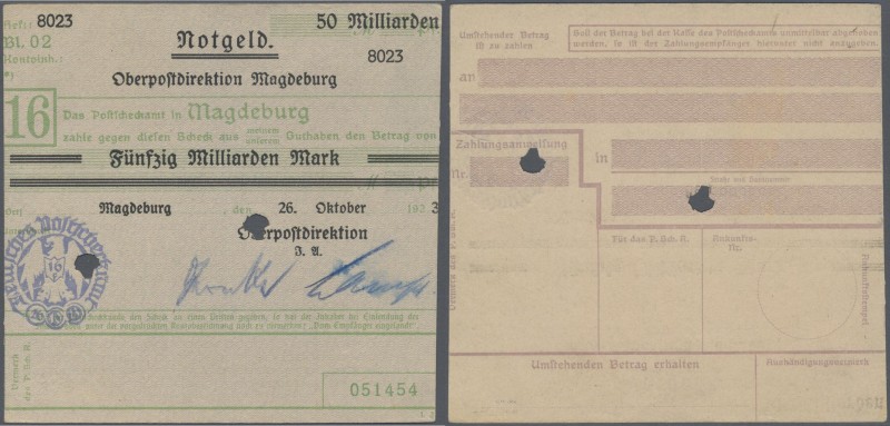 Deutschland - Reichsbahn: Magdeburg, Oberpostdirektion, Scheckformular des Posts...