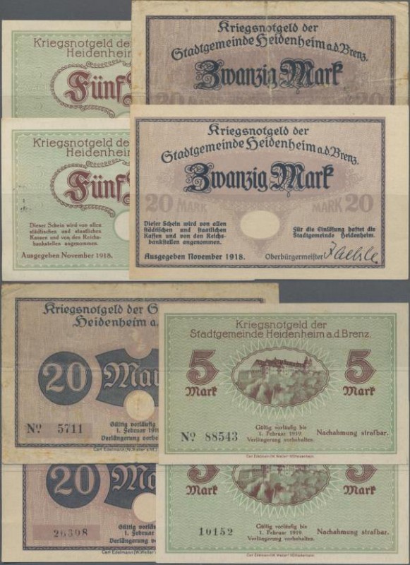 Deutschland - Notgeld - Württemberg: Heidenheim, Stadt, 5, 20 Mark, November 191...