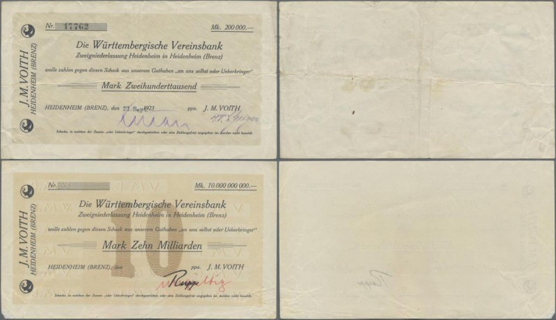 Deutschland - Notgeld - Württemberg: Heidenheim, J. M. Voith, 200 Tsd. Mark, 21....