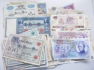 Deutschland - Deutsches Reich bis 1945: Kleines Lot 48 Deutsche (Reichsbanknoten und Länderscheine) und 17 ausländische (Schweiz, China u.w.) Banknote...