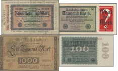 Deutschland - Sonstige: Sammelalbum mit 66 Reichsbank- und Werbenoten, dabei unter anderem 100.000 Mark 1923 (Ro.82) mit wahrscheinlich dänischem Aufd...