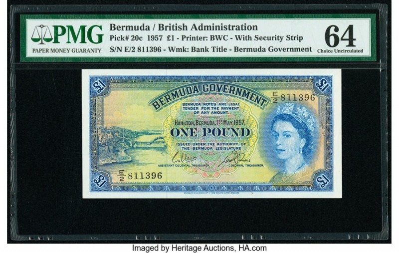 Bermuda Bermuda Government 1 Pound 1.5.1957 Pick 20c PMG Uncirculated 62 EPQ. 

...