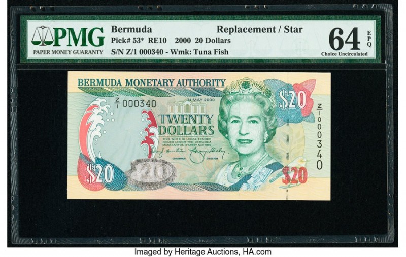 Bermuda Monetary Authority 20 Dollars 24.5.2000 Pick 53* Replacement PMG Choice ...