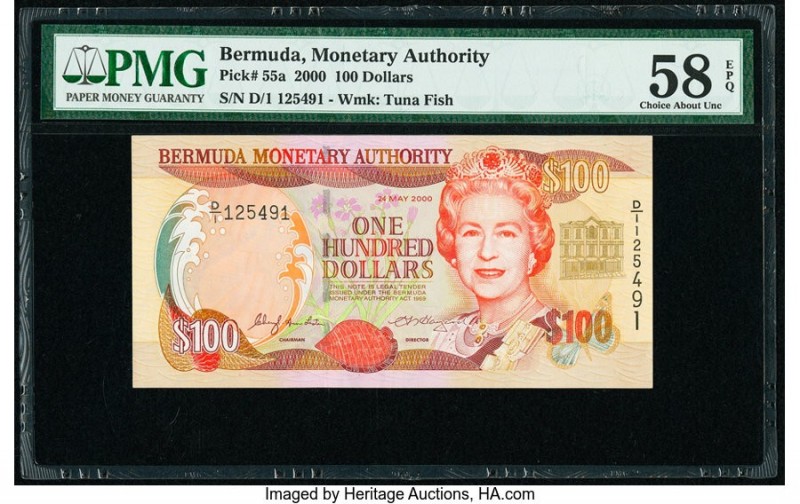 Bermuda Monetary Authority 100 Dollars 24.5.2000 Pick 55a PMG Choice About Unc 5...