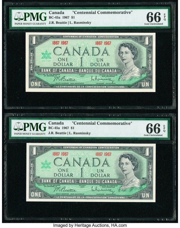 Canada Bank of Canada $1 1867-1967 Pick 84a BC-45a Commemorative Two Examples PM...