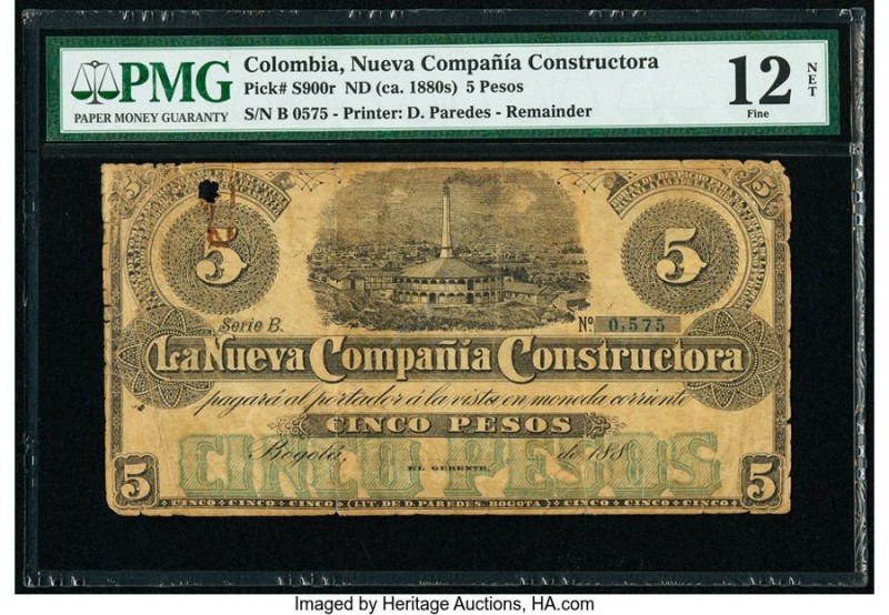 Colombia La Nueva Compañía Constructora 5 Pesos ND (ca. 1880s) Pick S900r Remain...