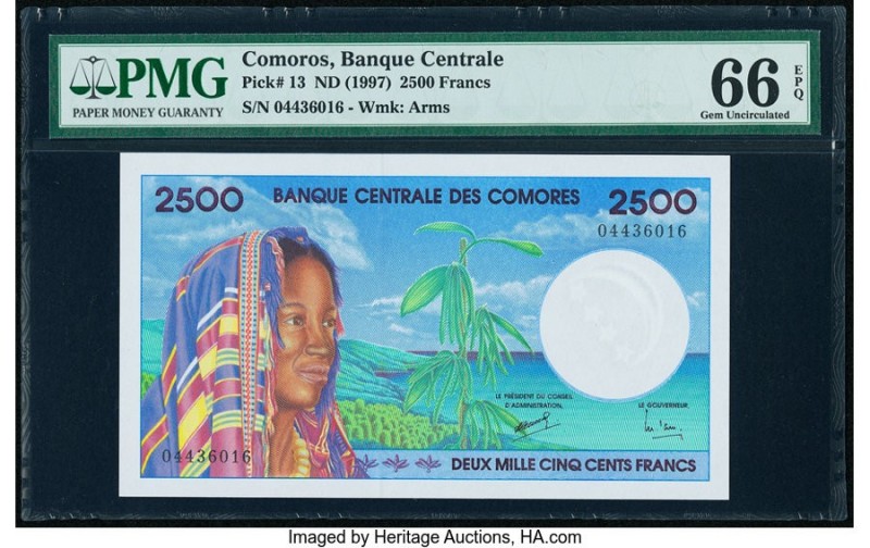Comoros Banque Centrale Des Comores 2500 Francs ND (1997) Pick 13 PMG Gem Uncirc...