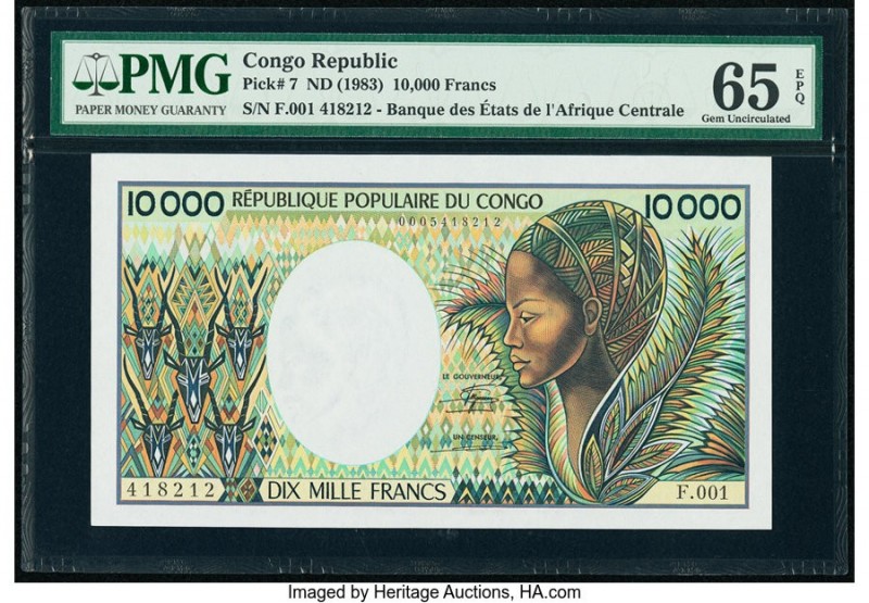 Congo Republic Banque des Etats de l'Afrique Centrale 10,000 Francs ND (1983) Pi...
