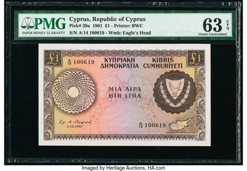 Cyprus Republic of Cyprus 1 Pound 1.12.1961 Pick 39a PMG Choice Uncirculated 63 ...