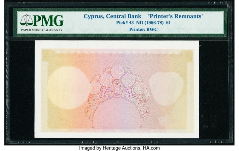 Cyprus Central Bank of Cyprus 1 Pound 1966-72 Pick 43 Printer's Remnants in PMG ...